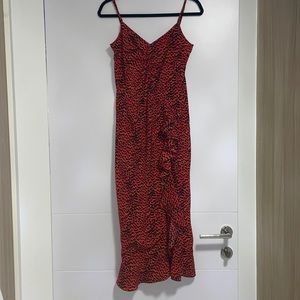 Bardot Midi Red Leopard Print Dress with slit